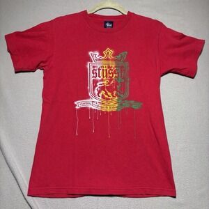 VINTAGE STUSSY RASTA LION EMBLEM T Shirt Red Size‎ Small Y2k